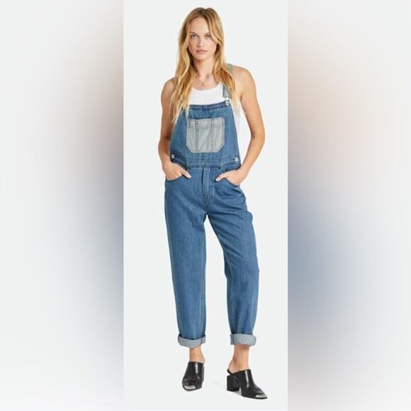 Brixton Pants - Brixton Costa Two Tone Oversized Denim Overalls Relaxed Fit Casual Size XS